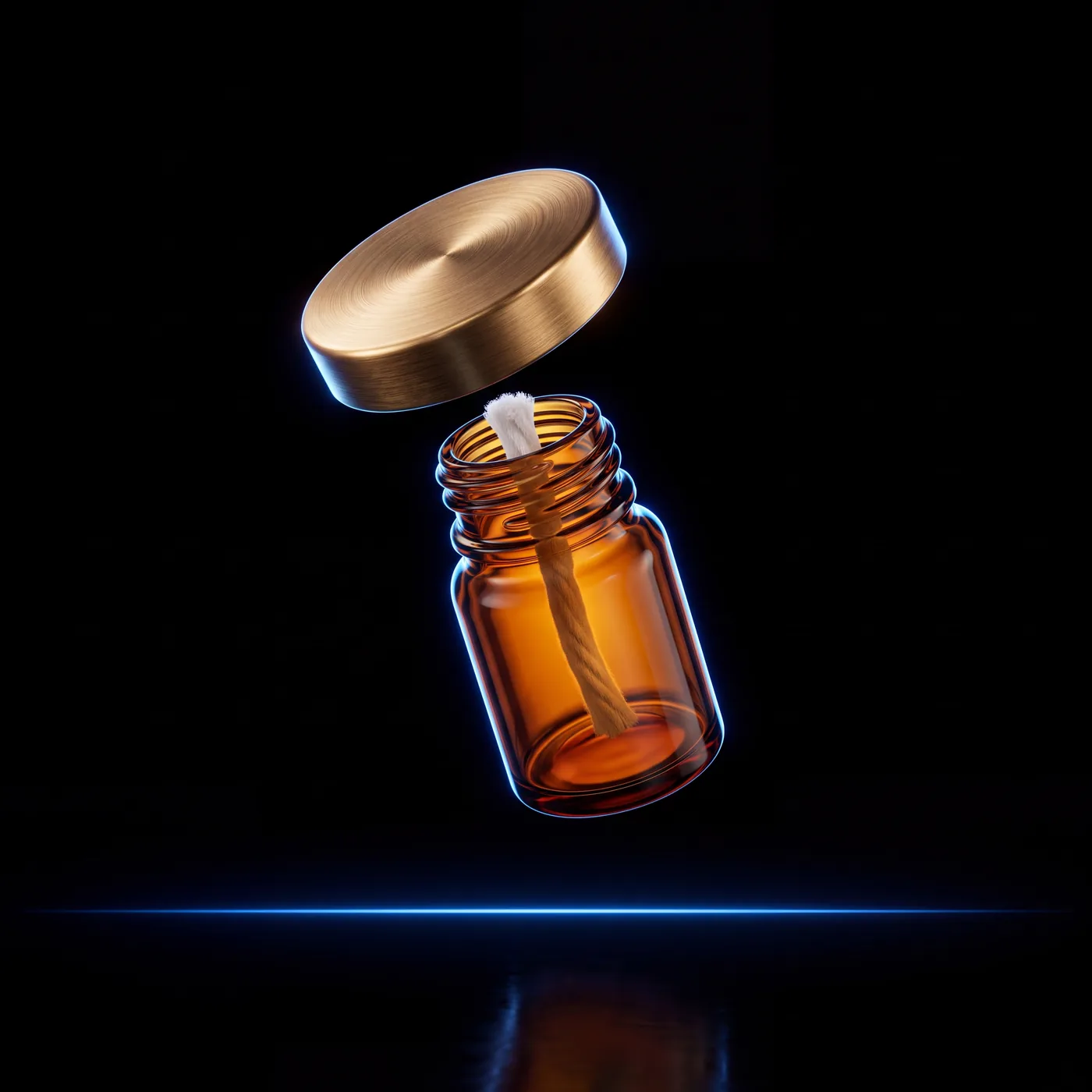 A scent pod: a small amber bottle with a wick